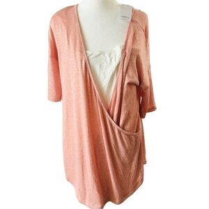 NEW Simple Suzanne Betro Knit Top Women XL Pink White Faux Wrap Front